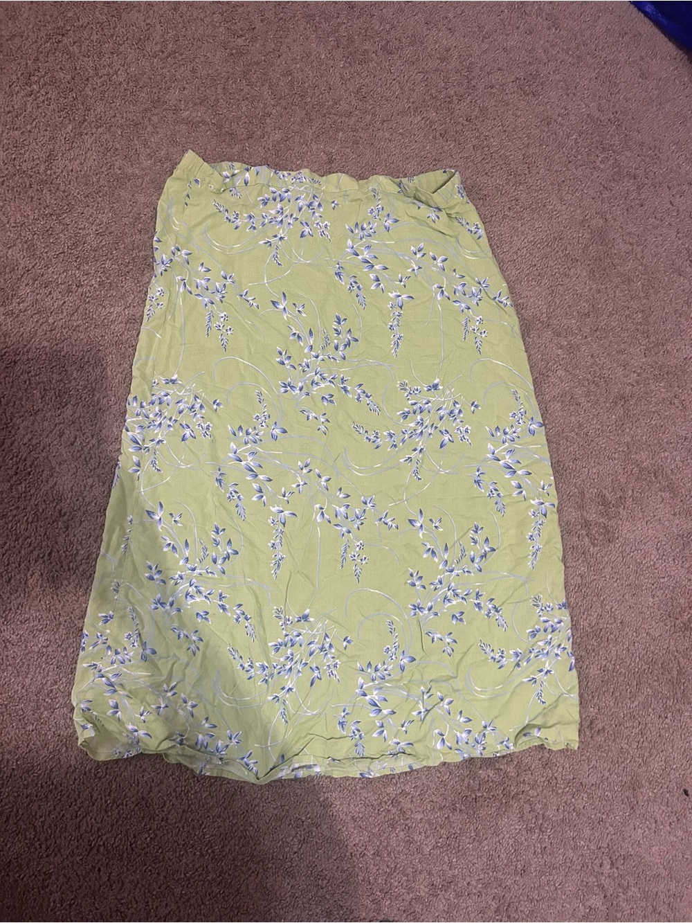 Green Floral Midi Skirt with Elastic Waist